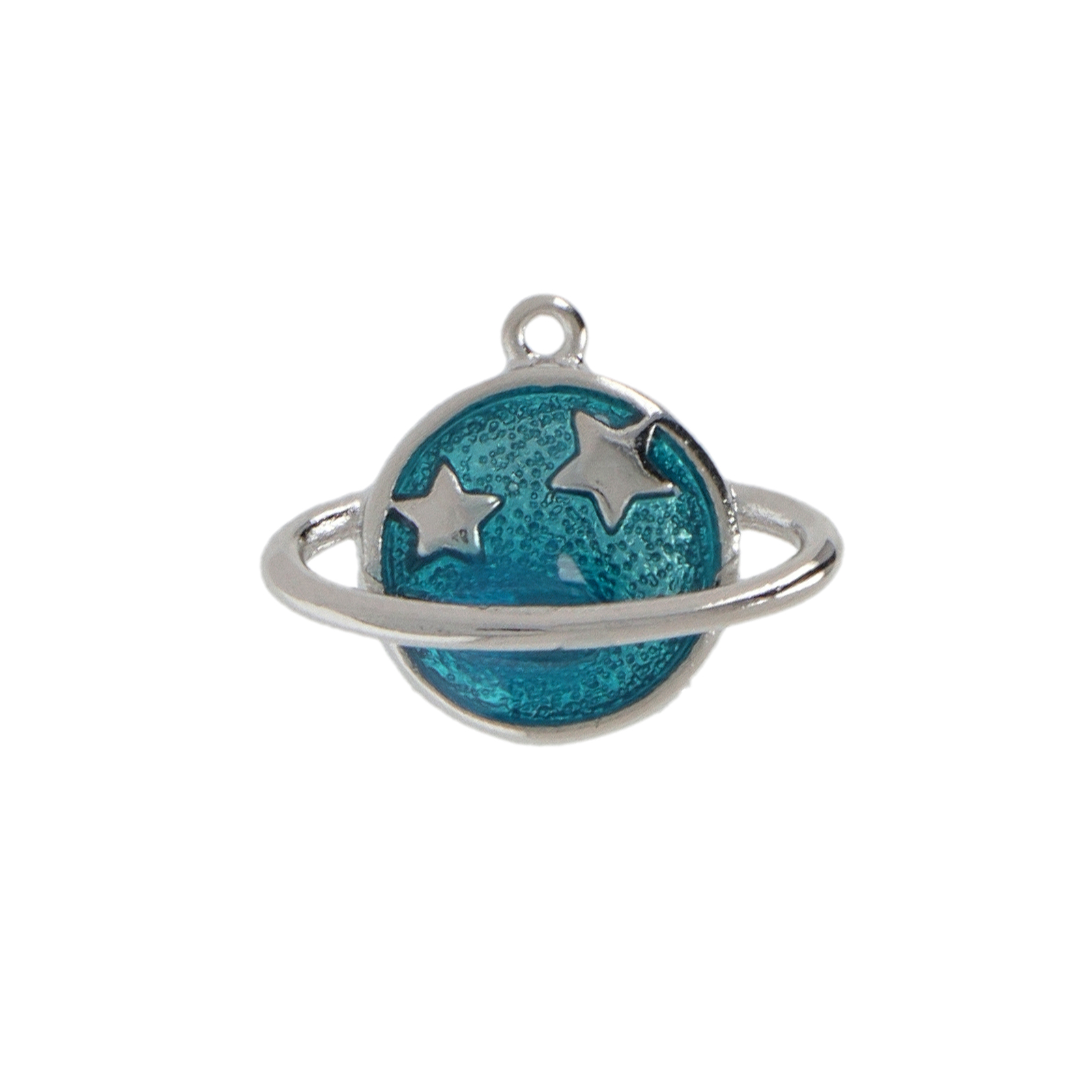 rhodium silver plated blue enameled planet charm 13x10mm | 2pc