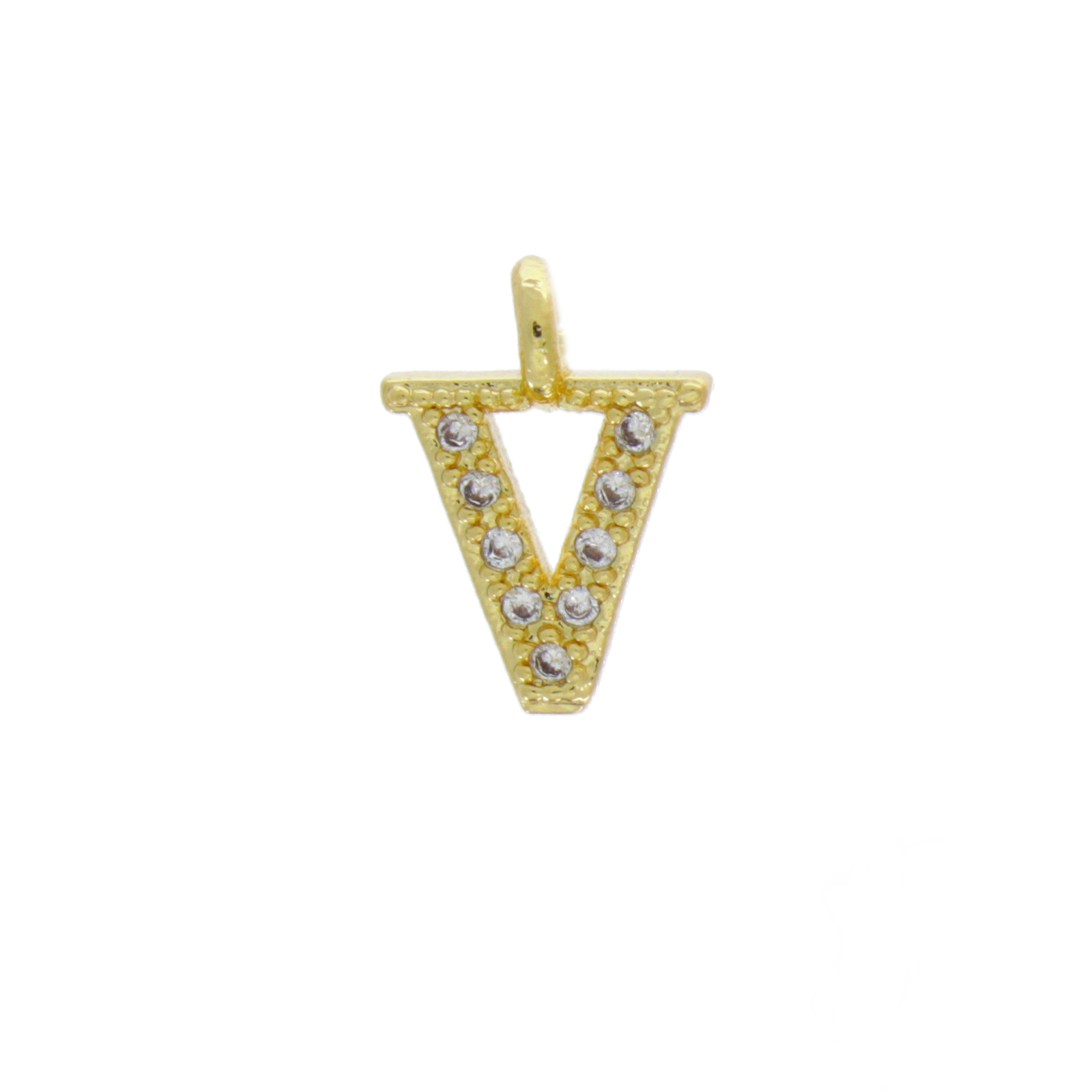 gold plated metal cz charm - alphabet letter v 10mm | 1pc