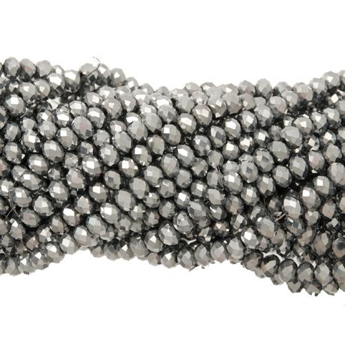 metallic silver chinese crystal faceted roundelle 6x4mm | 1 strand