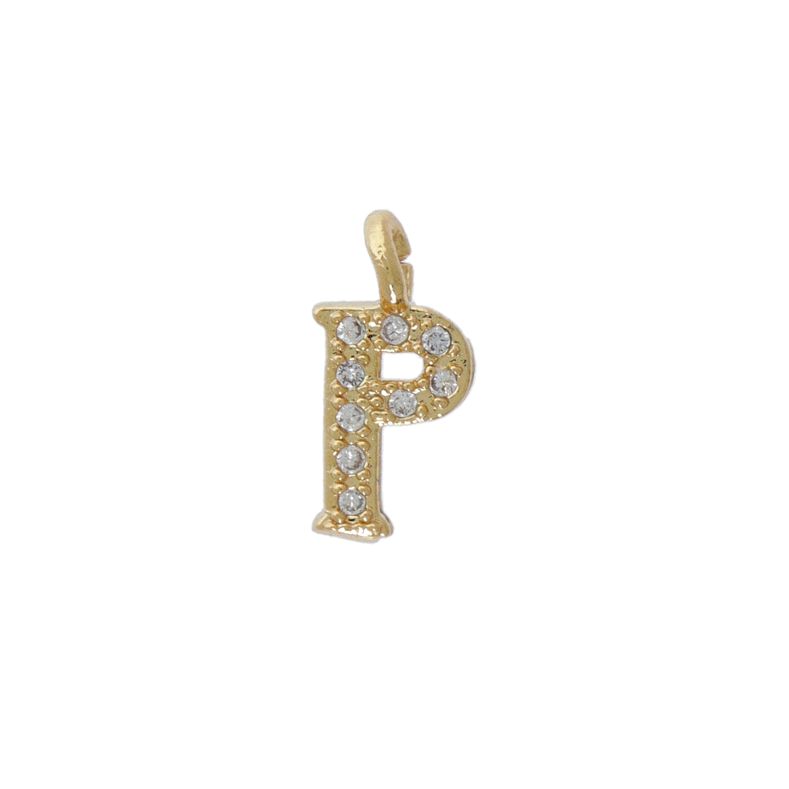 gold plated metal cz charm - alphabet letter p 10mm | 1pc