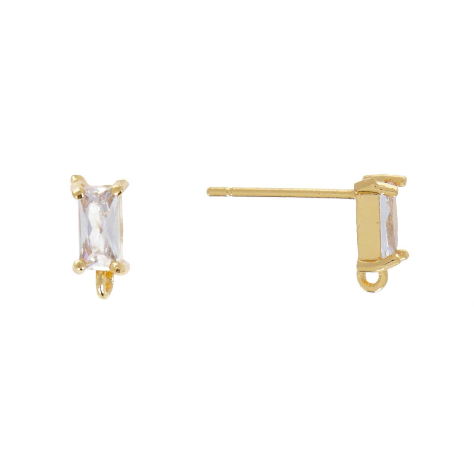 gold plated with crystal cz post earring 8x4mm | 2pc