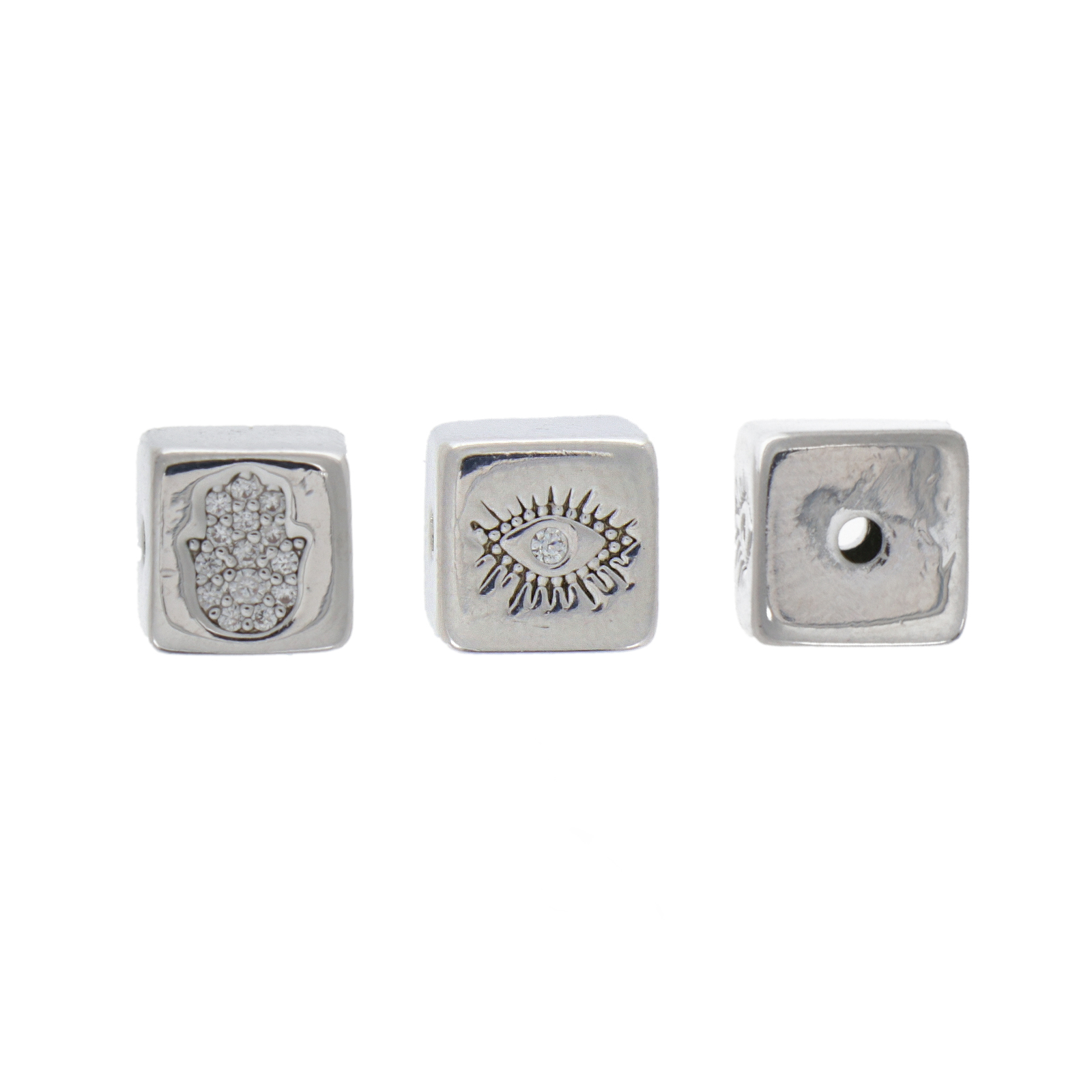 rhodium silver plated bead cube with cz 7mm | 1pc