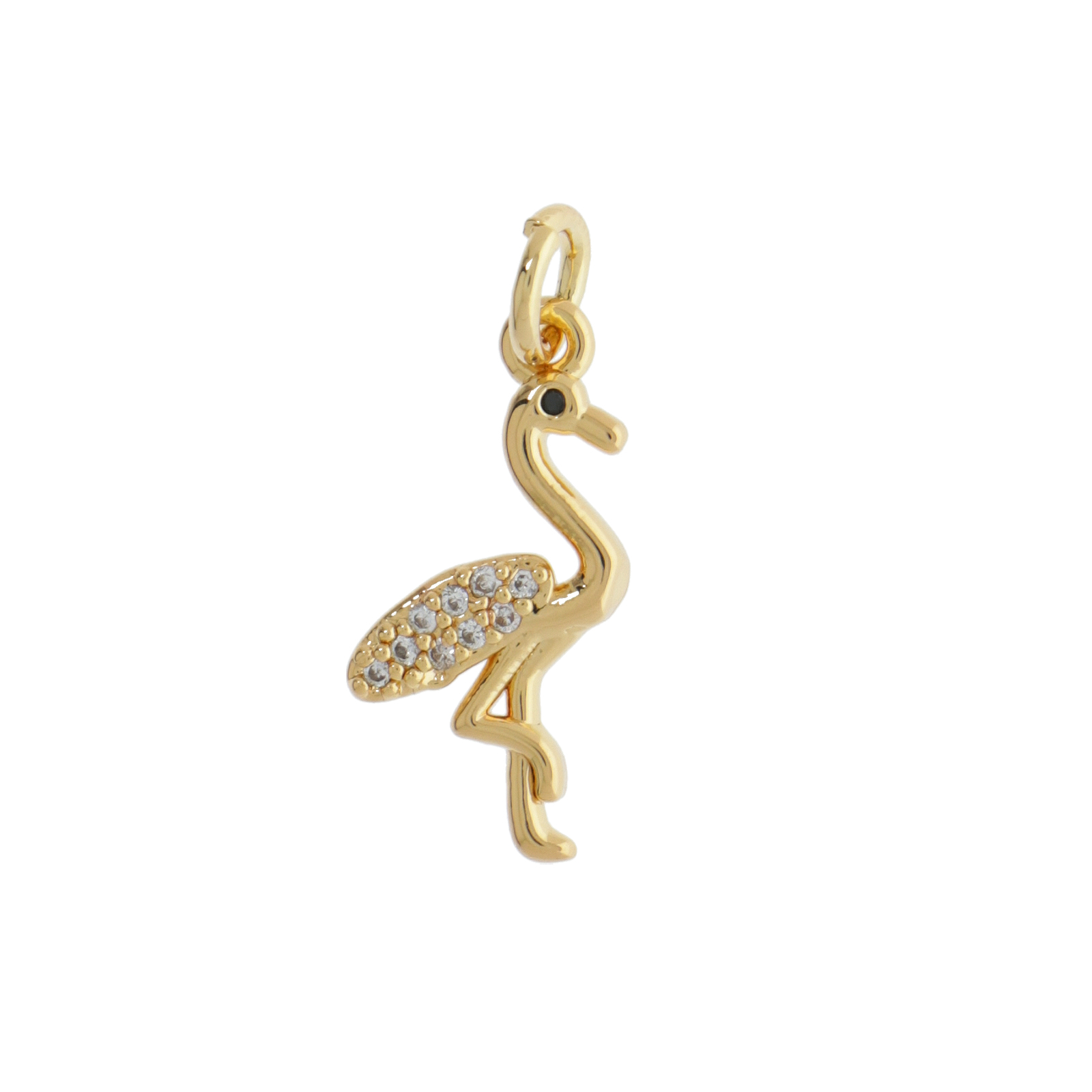 gold plated metal cz charm - flamingo 17mm | 1pc