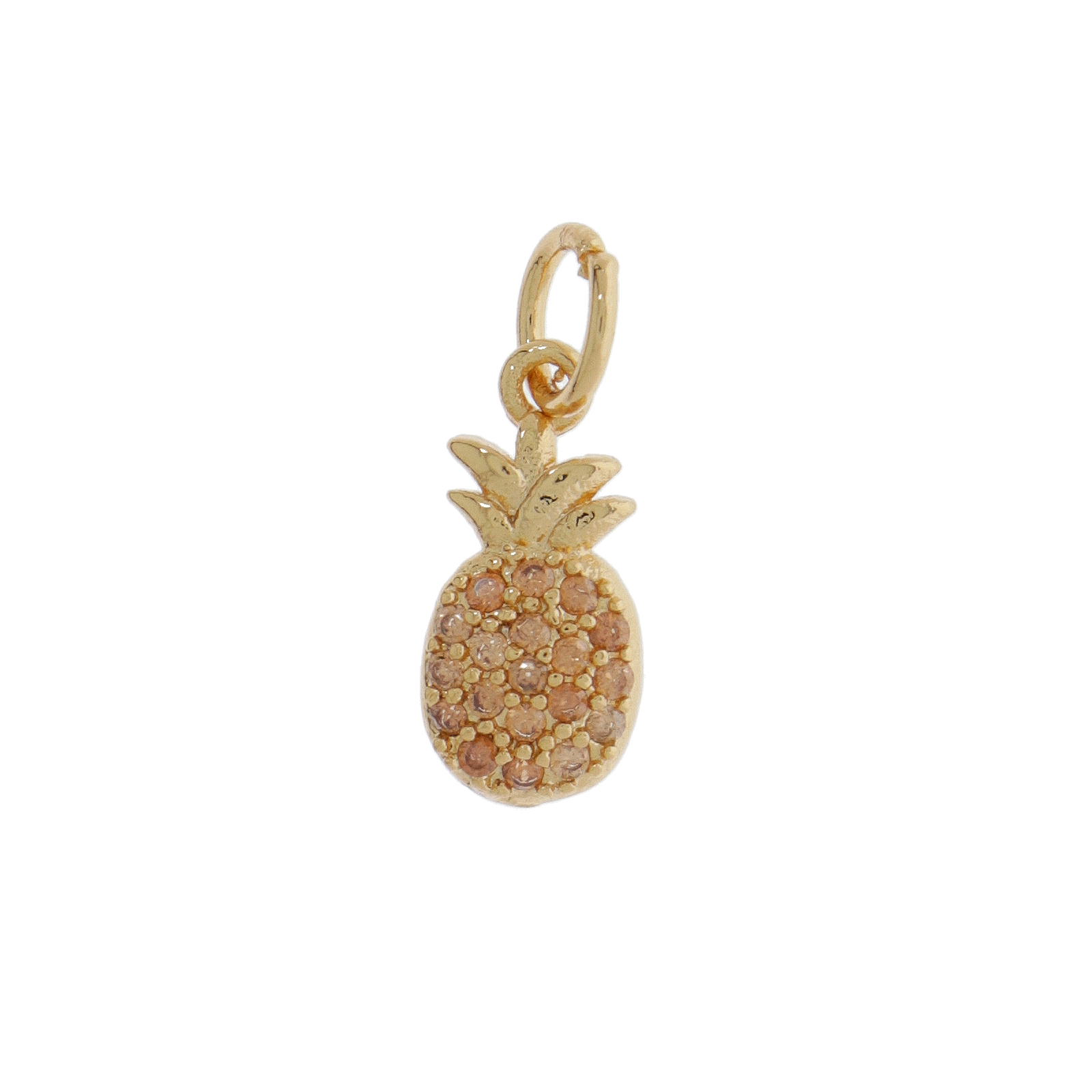 gold plated metal cz charm - pineapple champagne zircon 12mm | 1pc