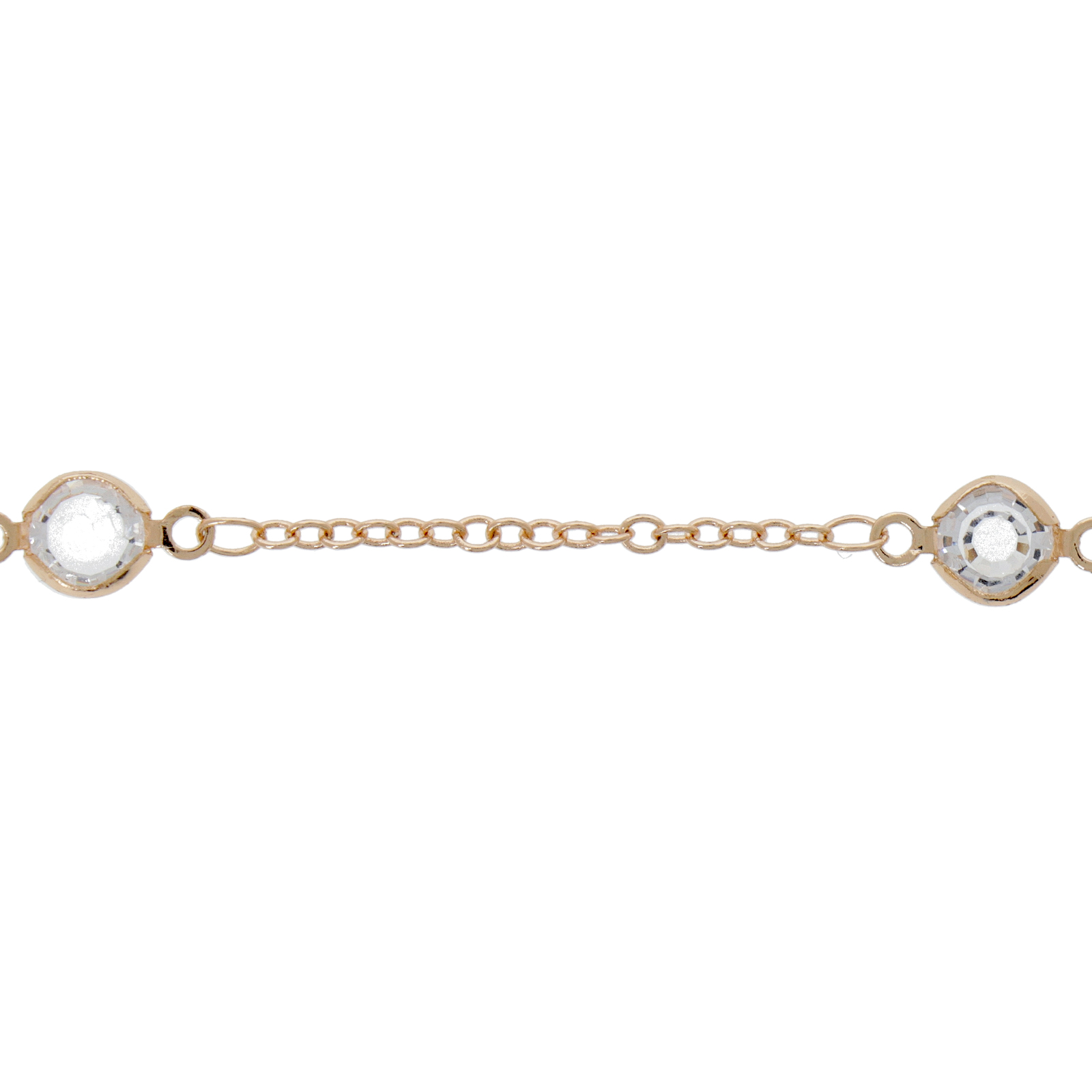 light gold plated crystal bright oval cable chain + link round crystal 6mm | 20cm
