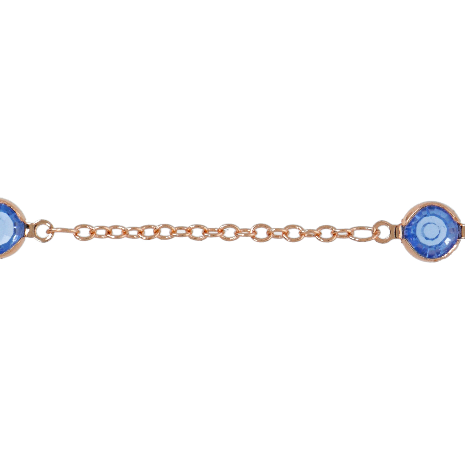 light gold plated crystal bright oval cable chain + link round light sapphire 6mm | 20cm