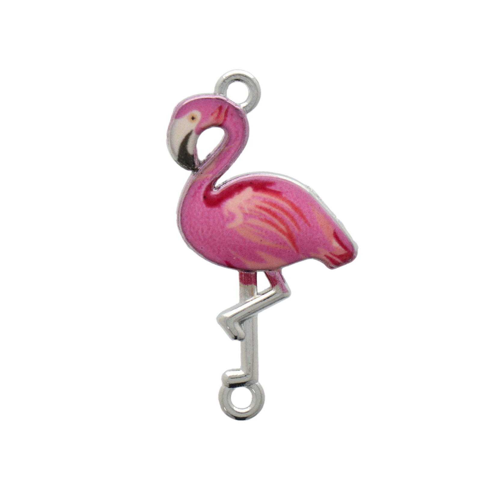 rhodium silver plated enameled flamingo link 26x15mm | 2pc