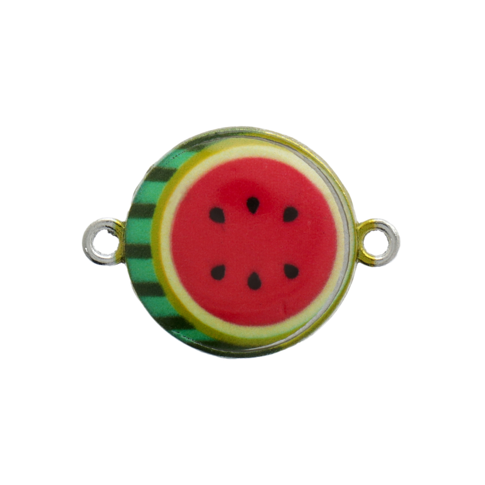 rhodium silver plated enameled watermelon link 18mm | 2pc
