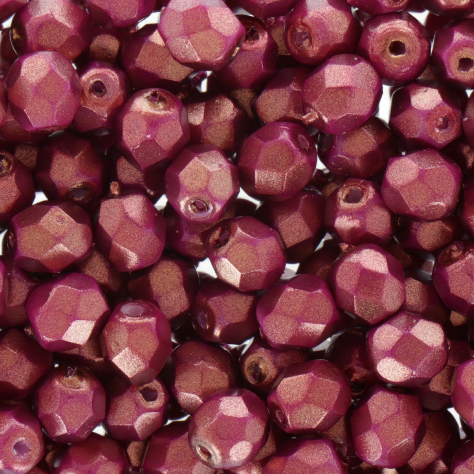 czech fire-polished round beads - opaque halo madder rose 4mm | 50pc