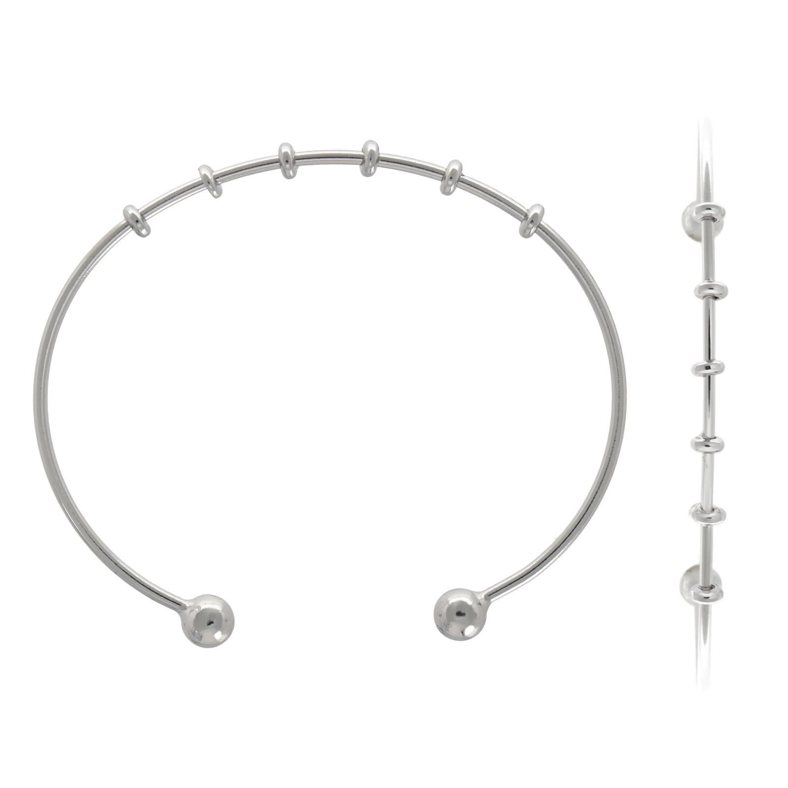 rhodium silver plated adjustable bracelet - thickness 1,5mm | 1pc