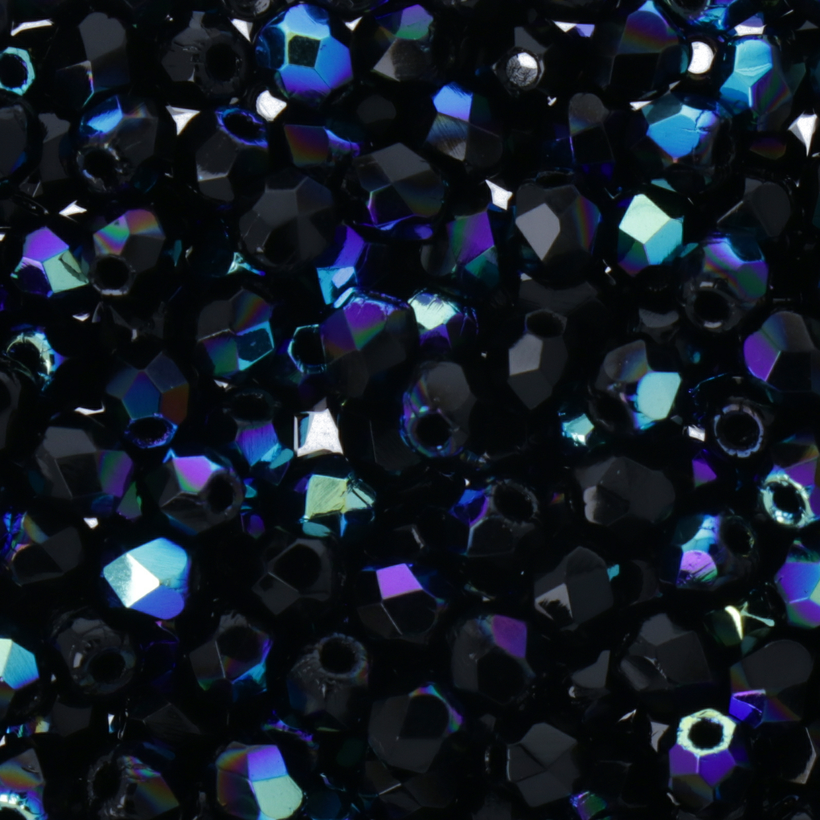 czech fire-polished round beads jet ab 3mm | 50pc
