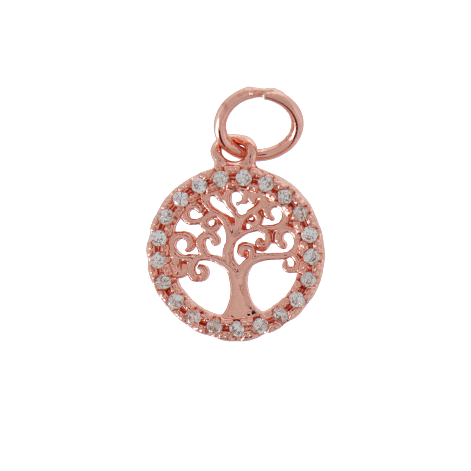 rose gold plated metal cz charm - tree of life 11mm | 1pc
