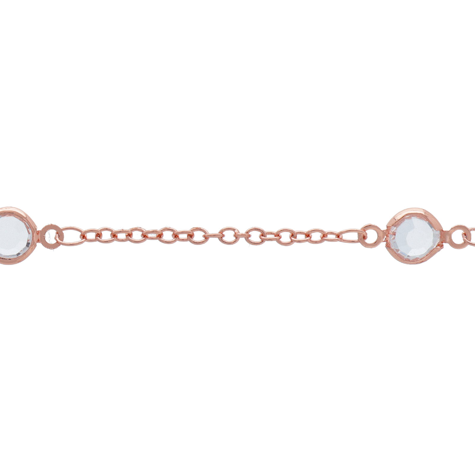 rose gold plated crystal bright oval cable chain + link round crystal 6mm | 20cm