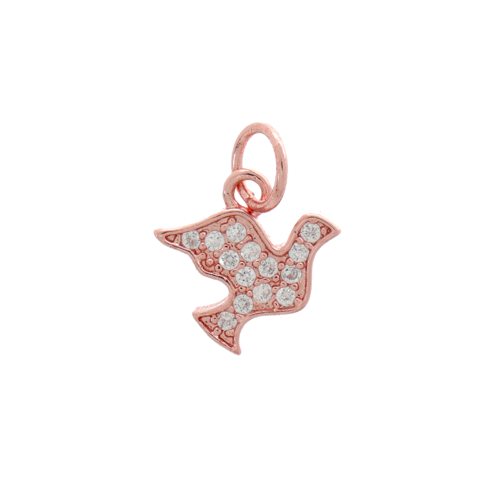 rose gold plated metal cz charm - dove 10mm | 1pc