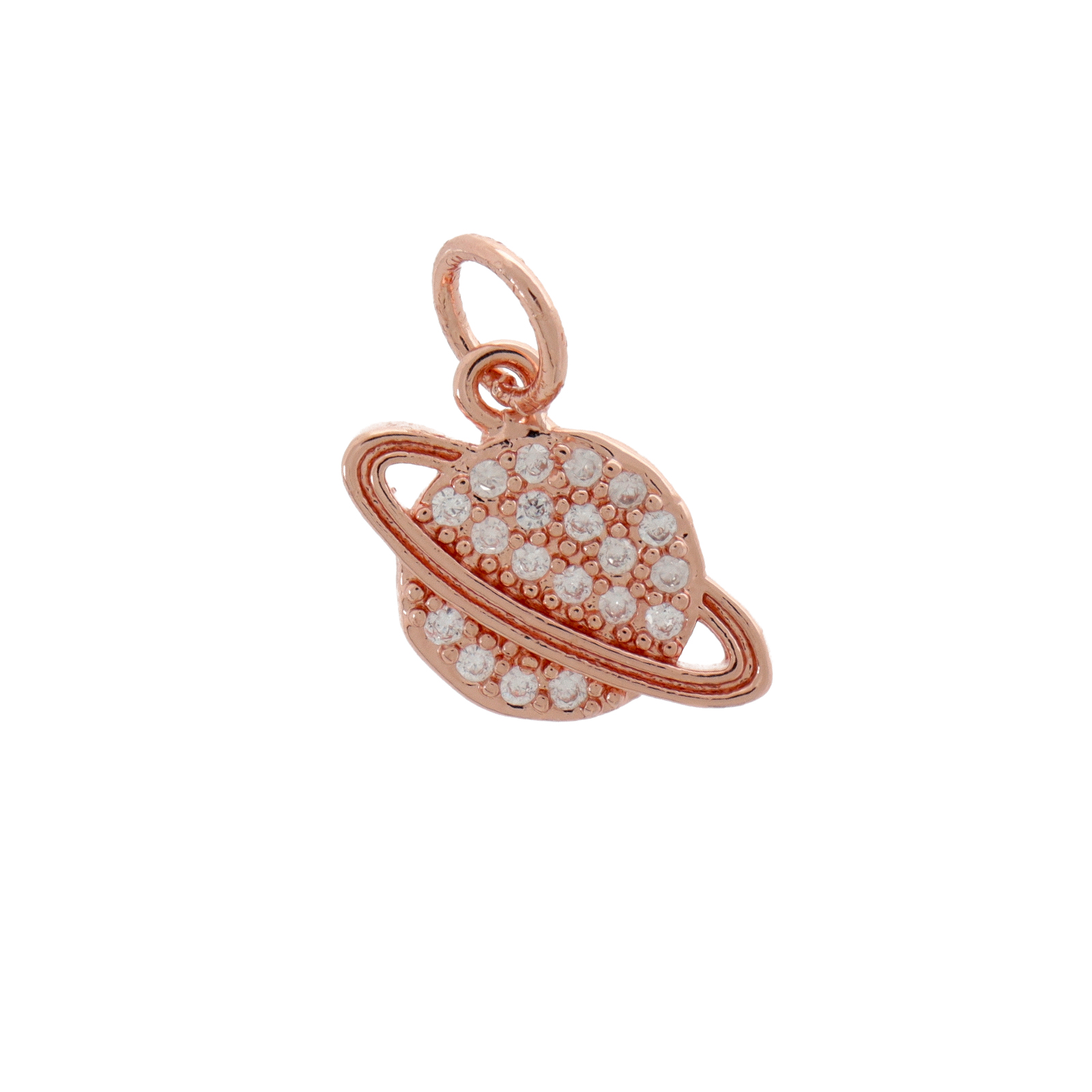 rose gold plated metal cz charm - planet 11mm | 1pc