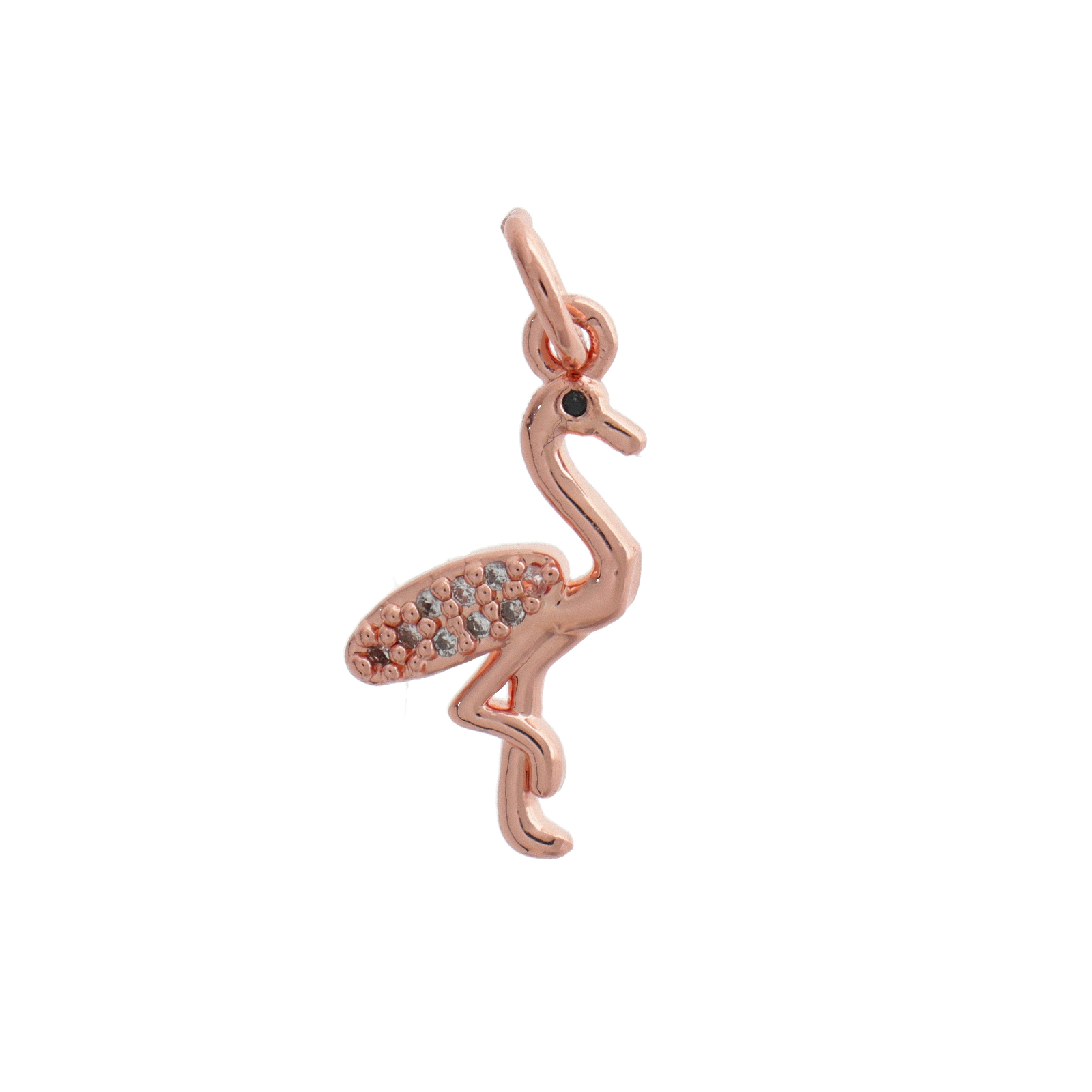 rose gold plated metal cz charm - flamingo 17mm | 1pc