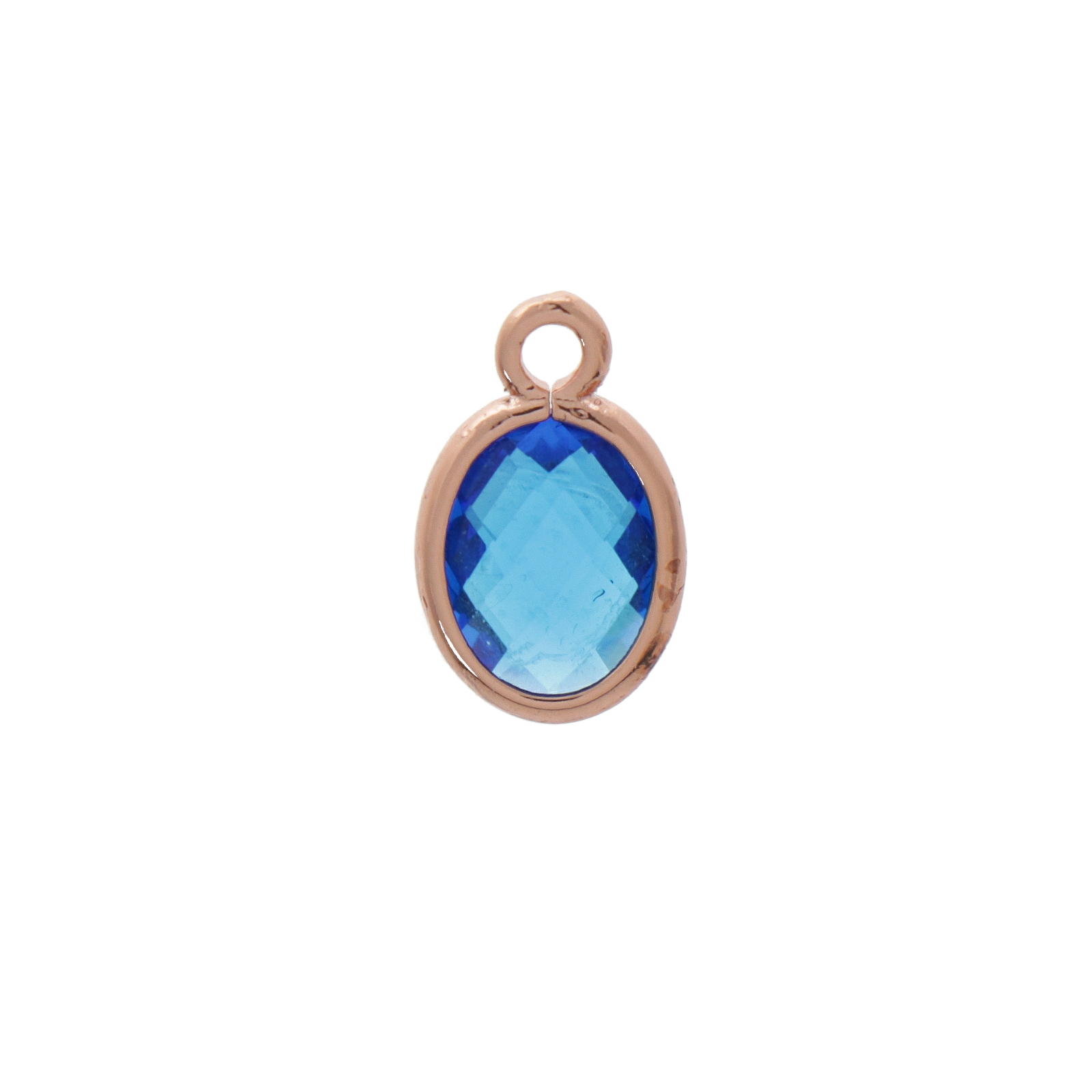 rose gold plated mini crystal charm crystal sapphire oval 8x6mm | 2pc