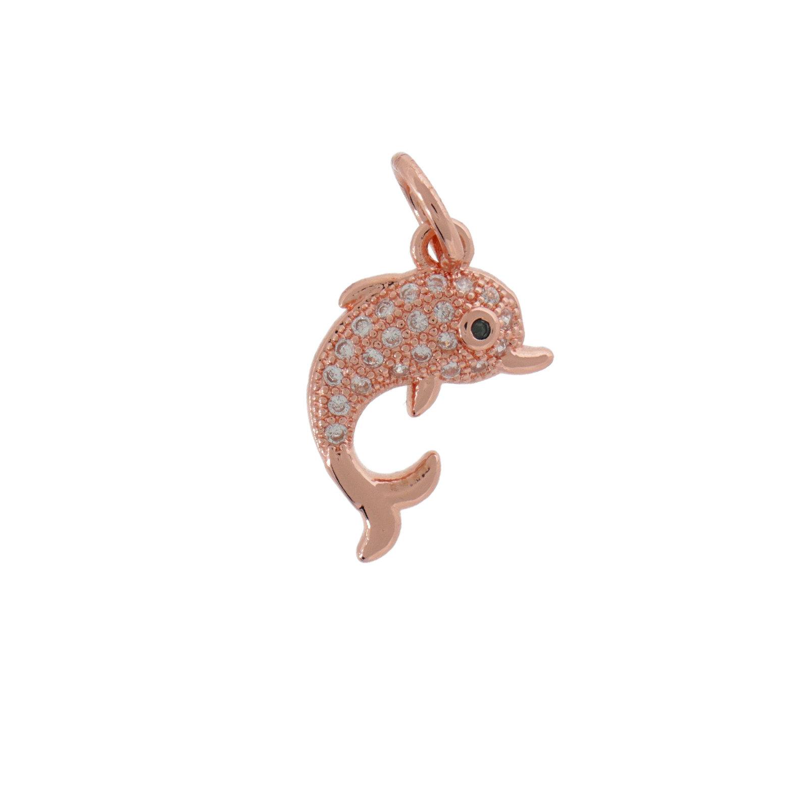 rose gold plated metal cz charm - dolphin 12x10mm | 1pc