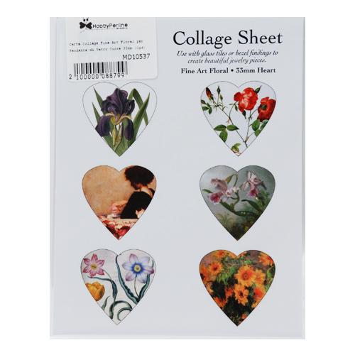 collage sheet - fine art floral theme heart 33mm | 1pc