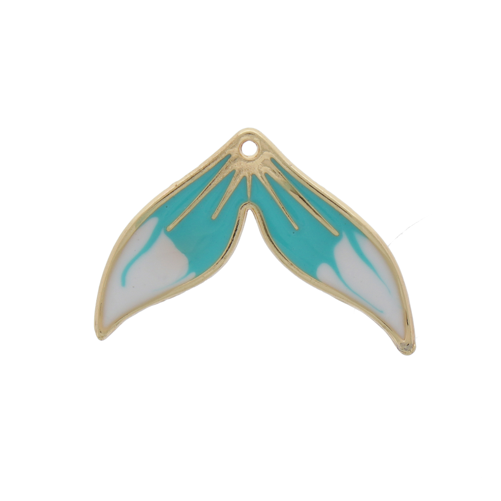 gold plated turquoise enameled whale tail charm 26x19mm | 1pc