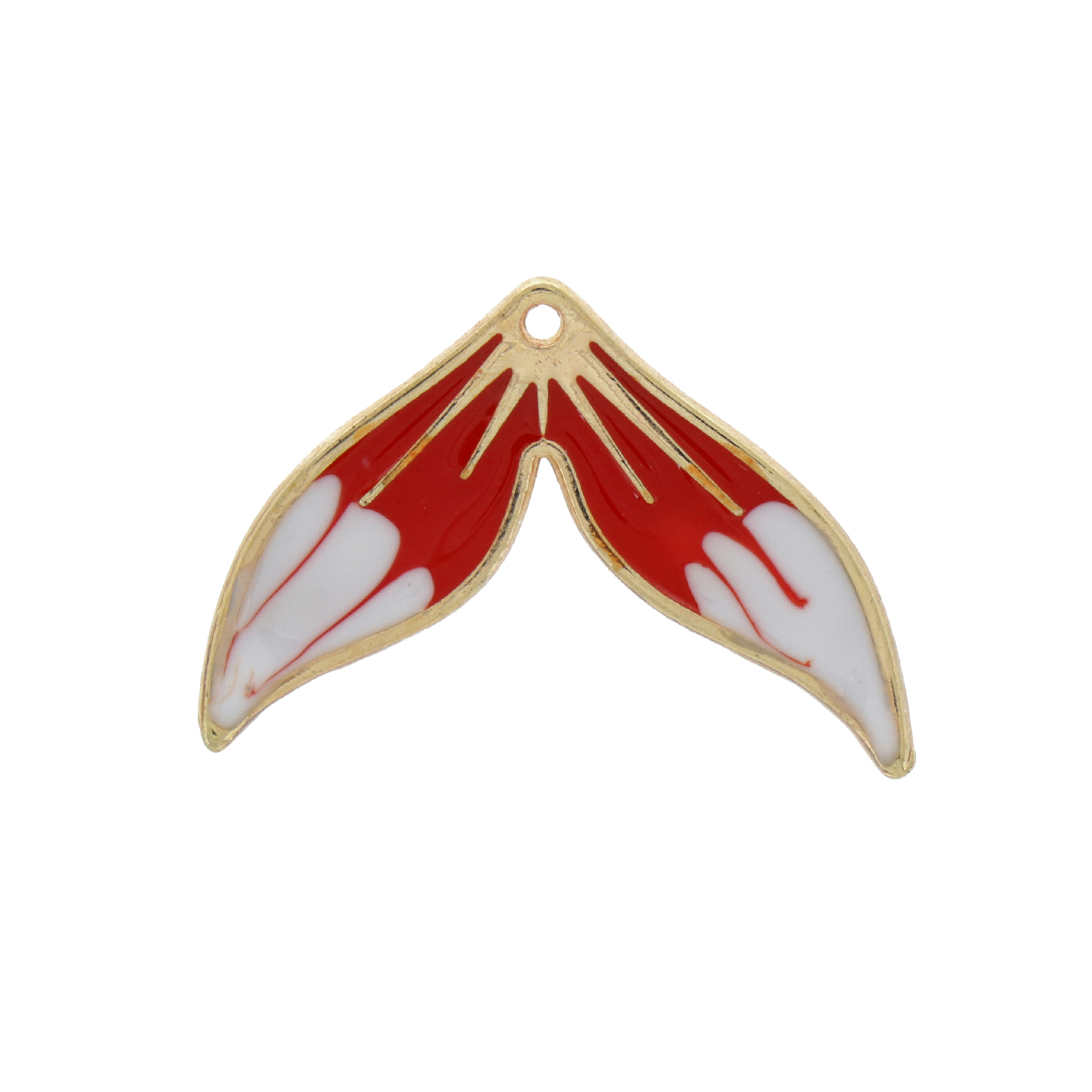 gold plated red enameled whale tail charm 26x19mm | 1pc