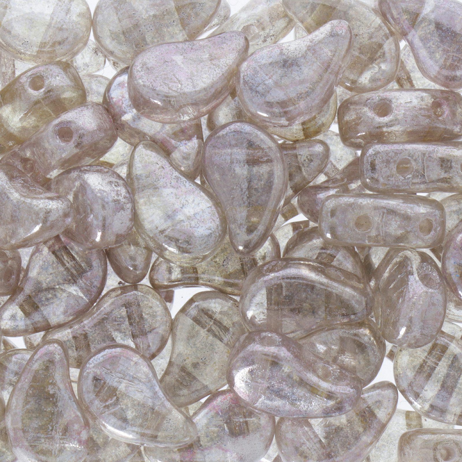 czech glass paisley duo beads - crystal gleam white glaze 8x5mm | 10gr