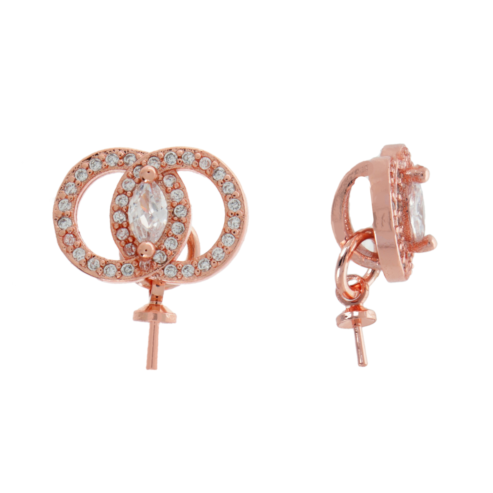 rose gold plated slip bead metal cz for 6mm flat cord - circles 12x10mm with halfdrilled bail | 1pc
