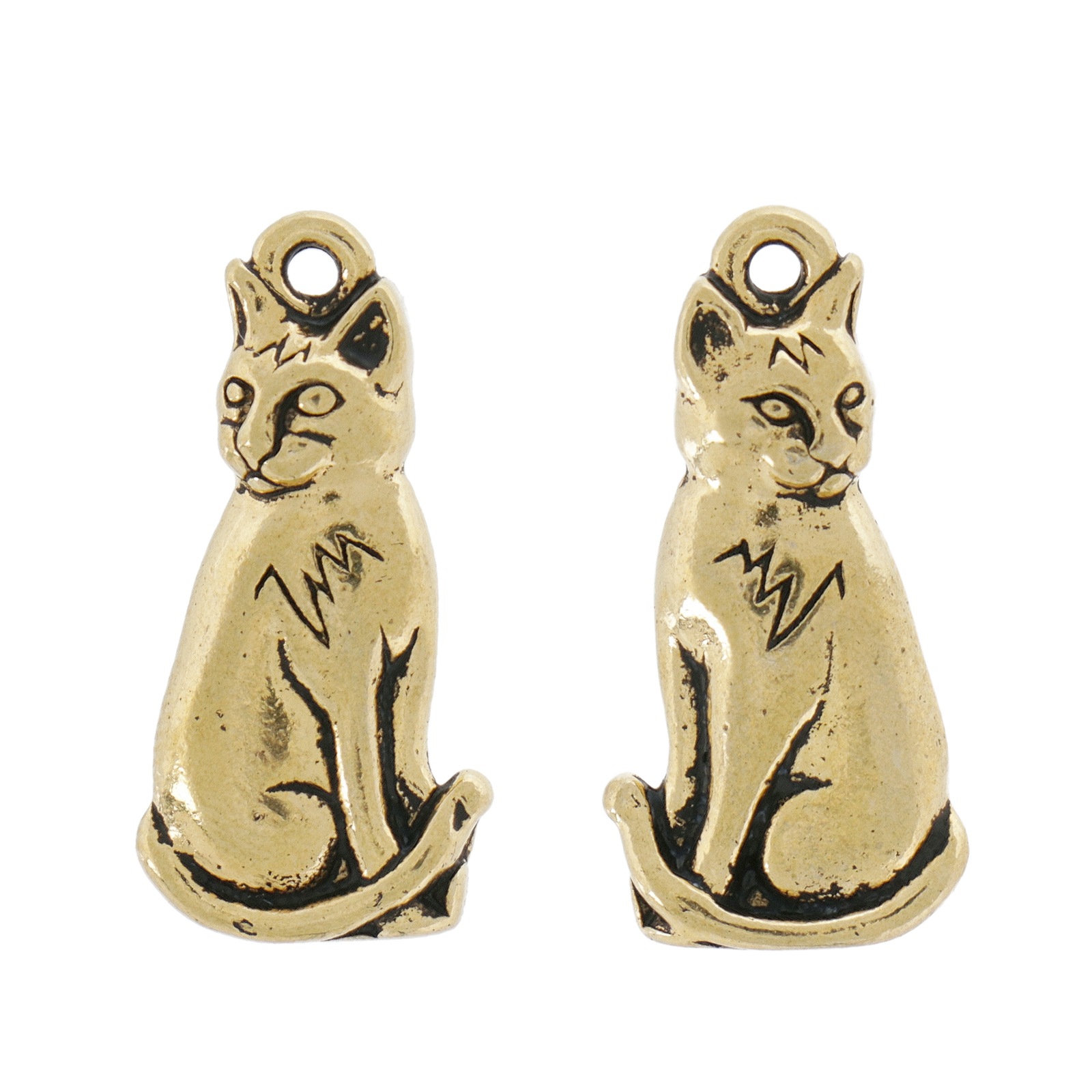 antique gold plated cat pendant 22x11mm | 1pc