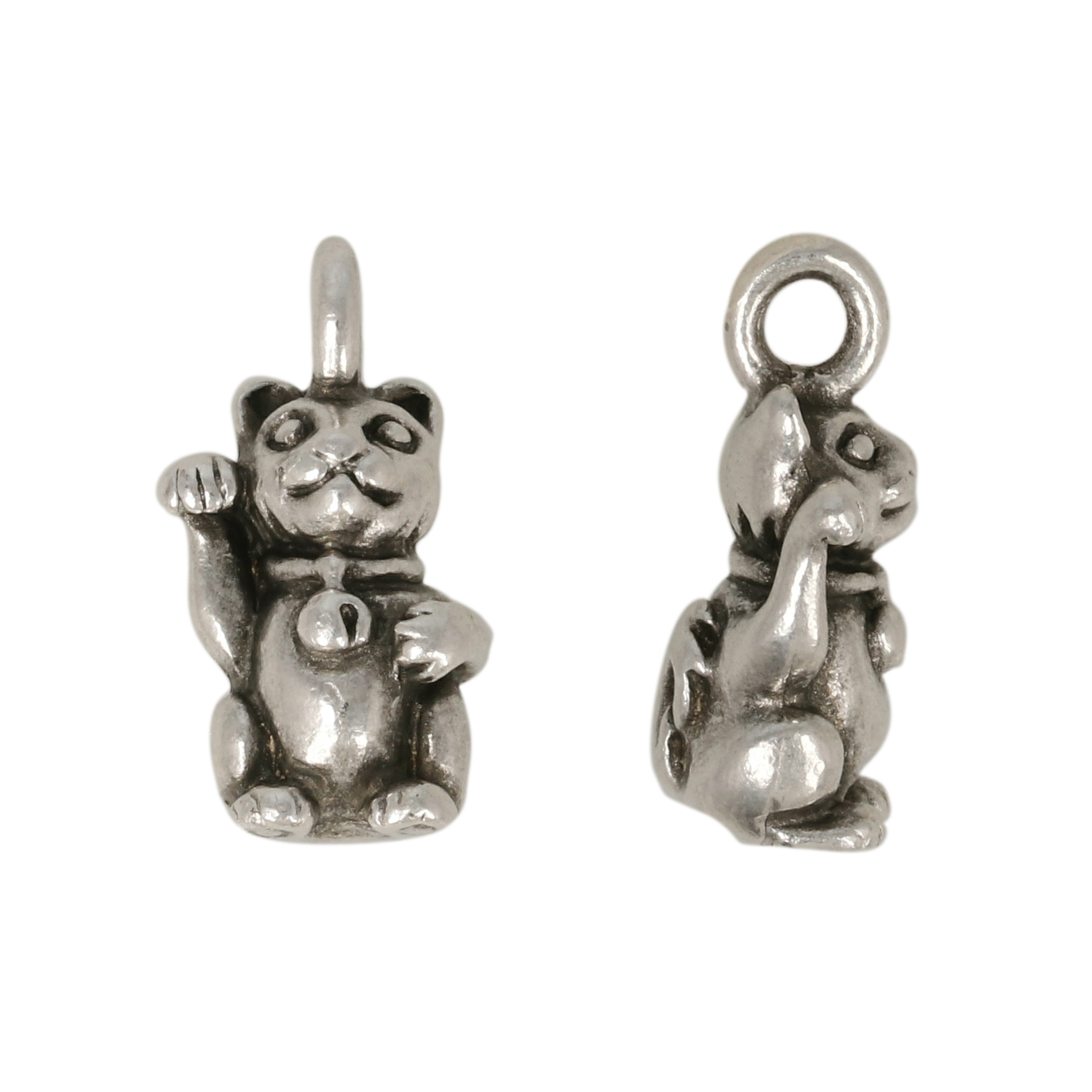 antique silver plated lucky cat charm 16x9mm | 1pc