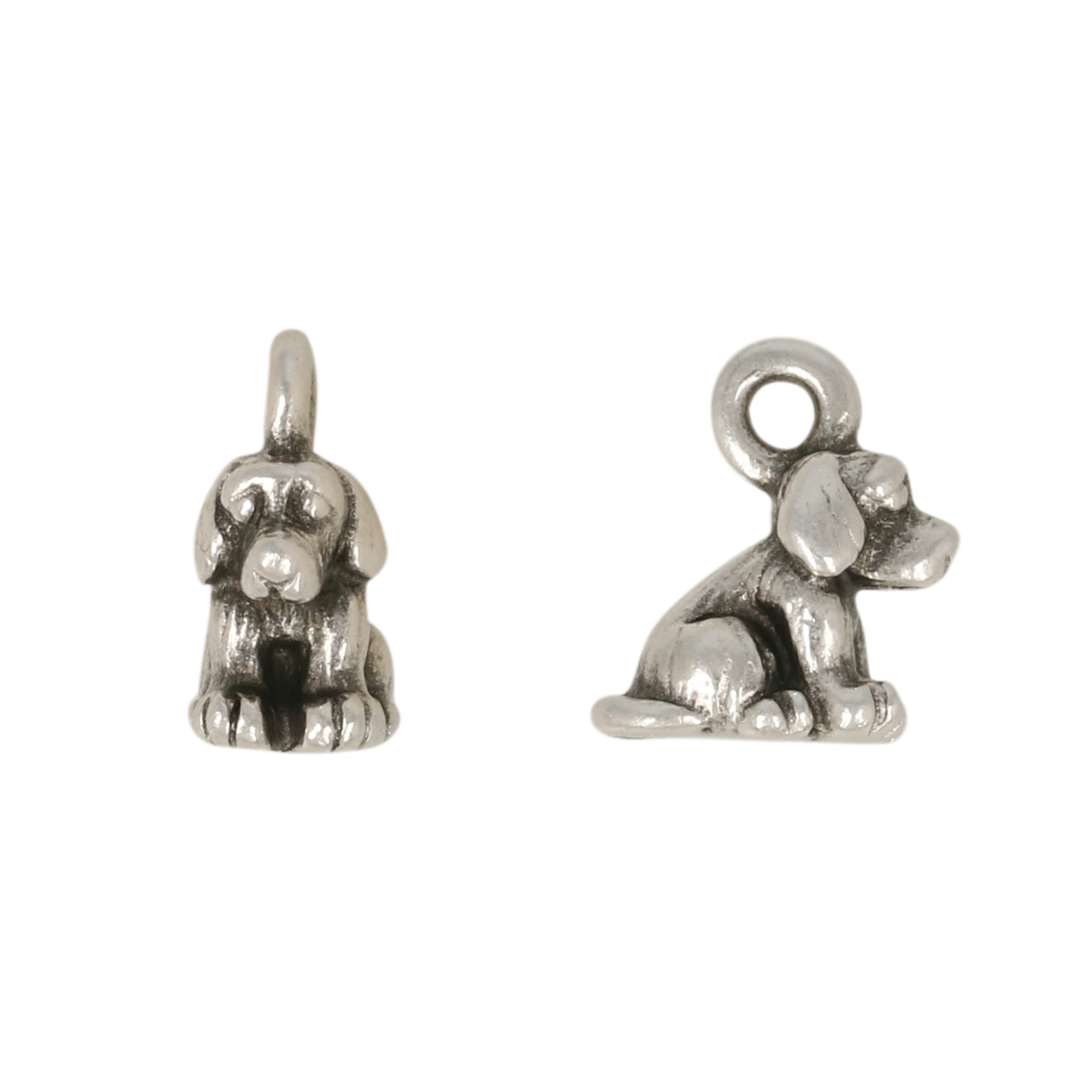 antique silver plated dog charm 10x8mm | 1pc