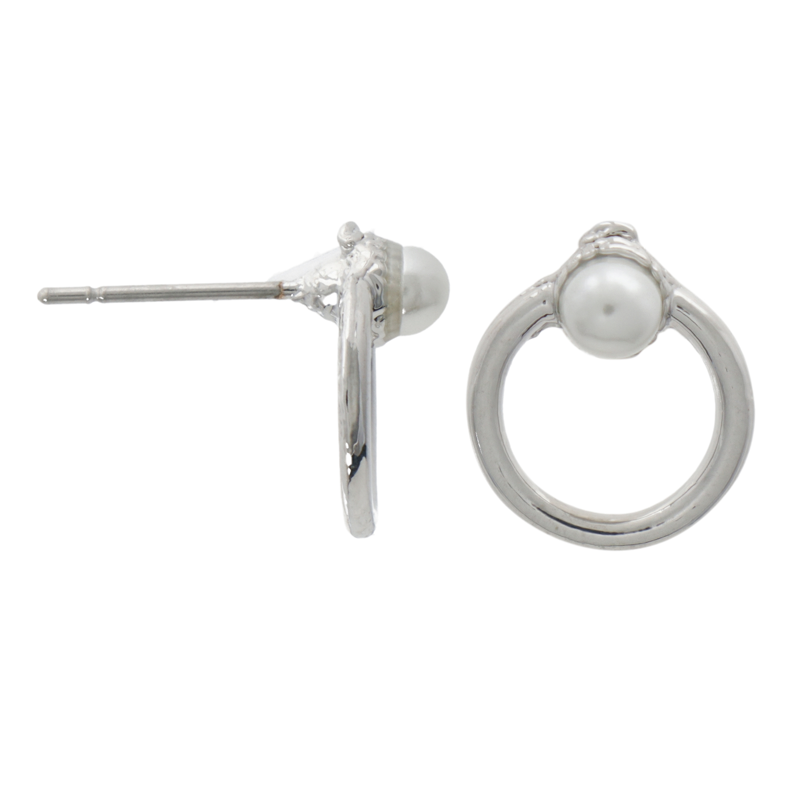 rhodium silver plated circle post earring 10mm | 2pc
