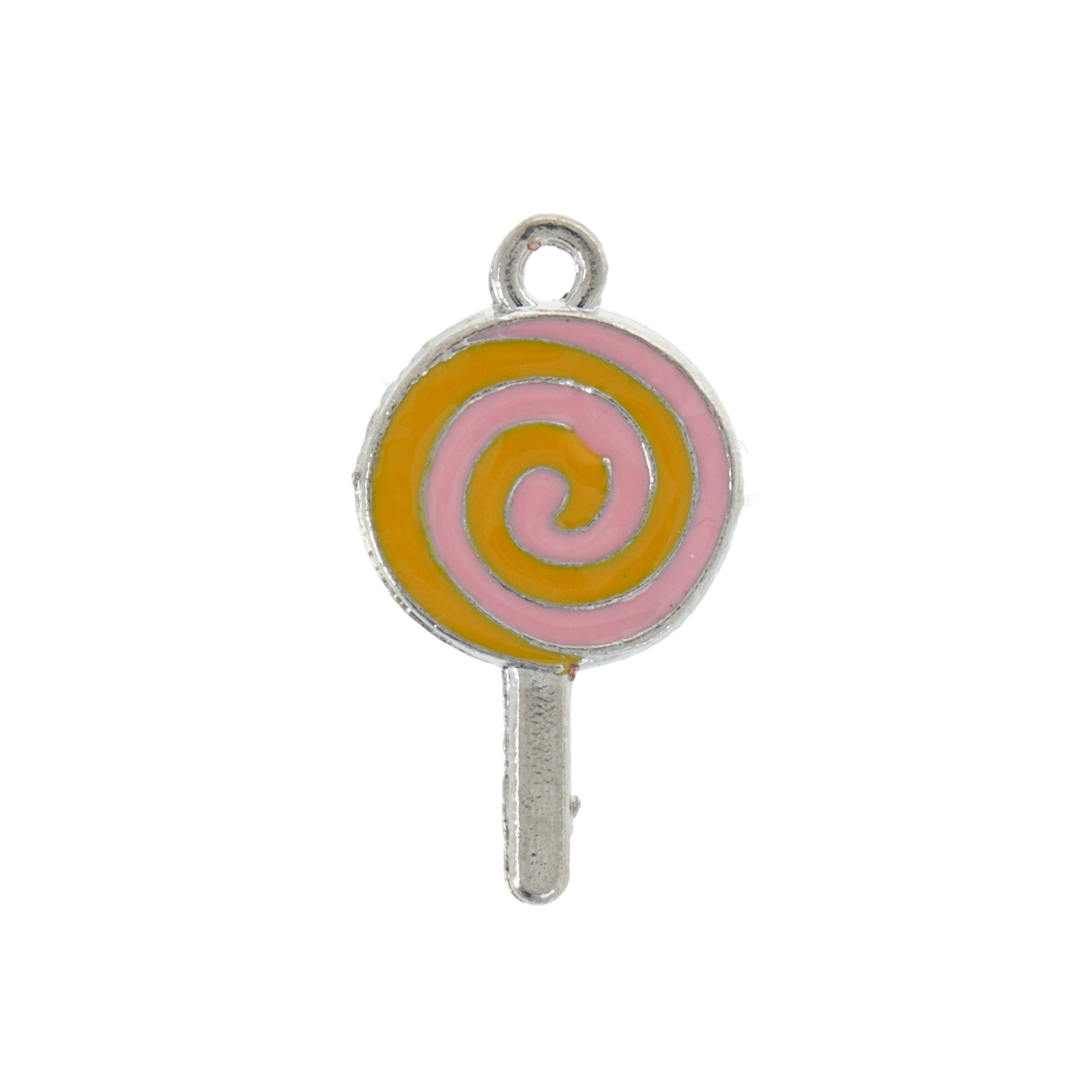 rhodium silver plated pink enameled candy charm 24x13mm | 2pc