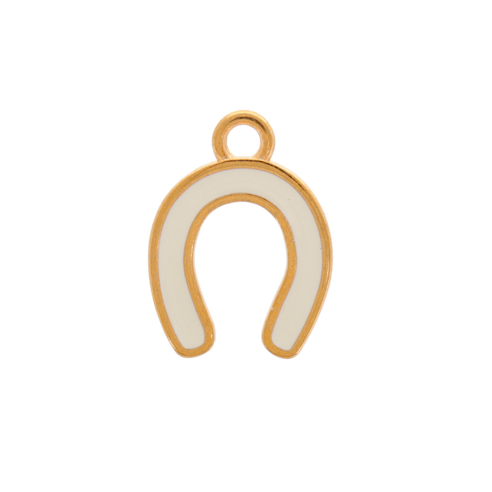 gold plated white enameled horseshoe charm 20x16mm | 1pc