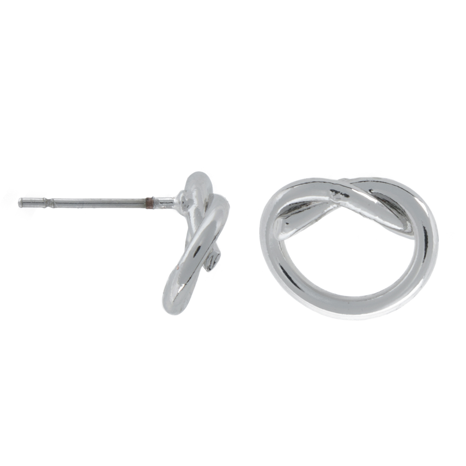 rhodium silver plated knot post earring 11mm | 2pc