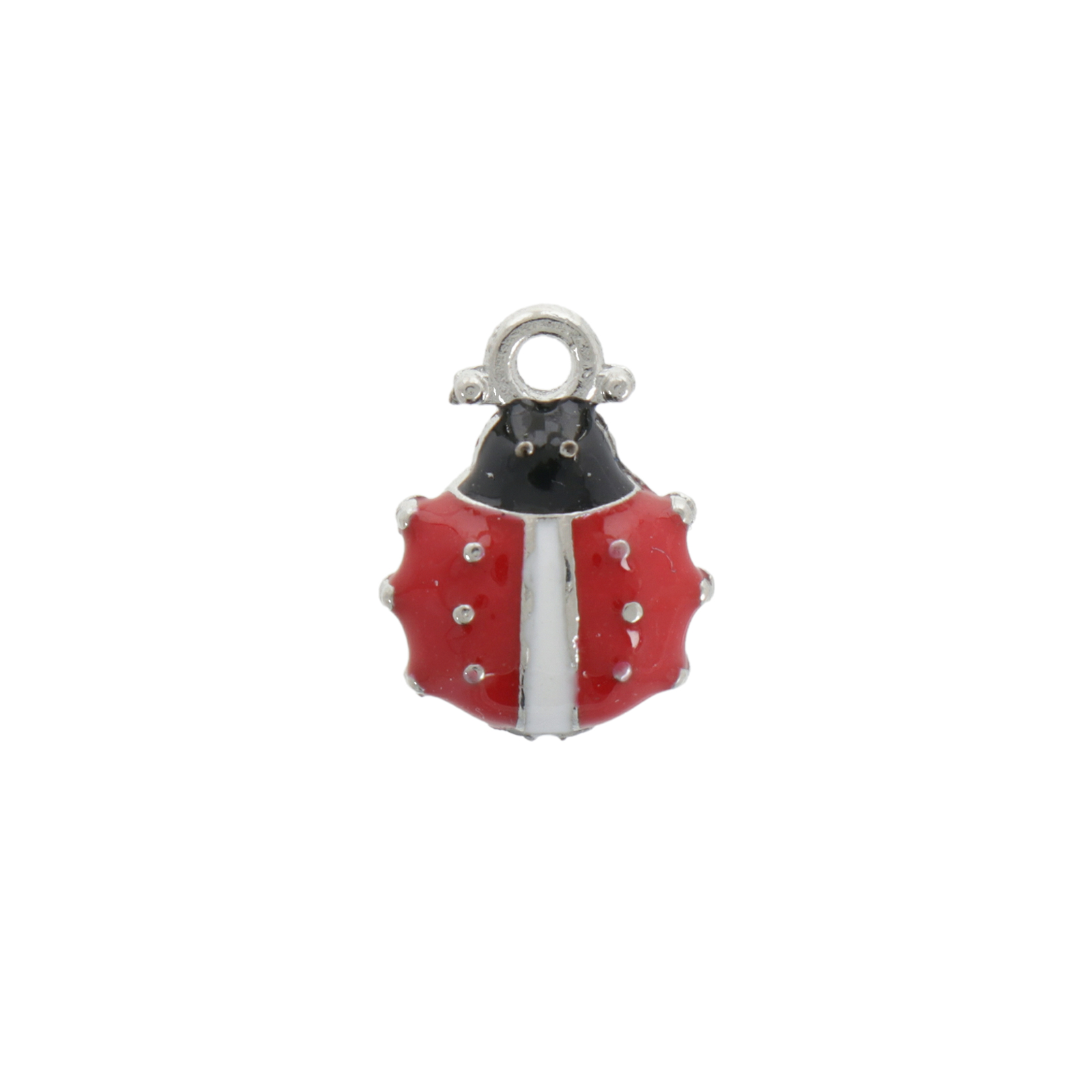 rhodium silver plated enameled ladybug charm 10mm | 2pc