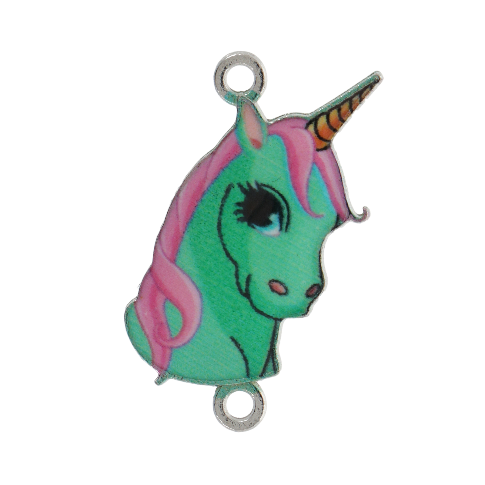 rhodium silver plated turquoise enameled unicorn link 25x13mm | 2pc