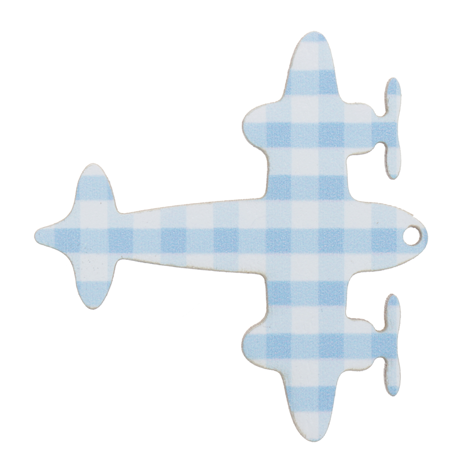 wooden pendant - light blue vichy airplane 62x60mm | 1pc
