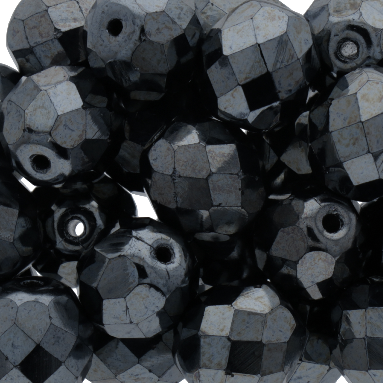 czech fire-polished round beads hematite 10mm | 10pc