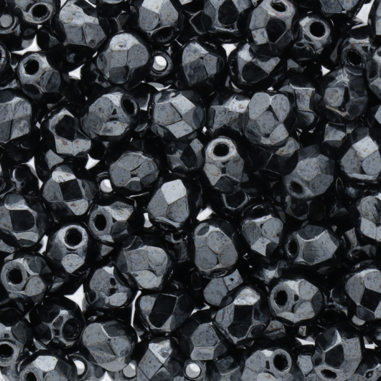 czech fire-polished round beads hematite 4mm | 50pc