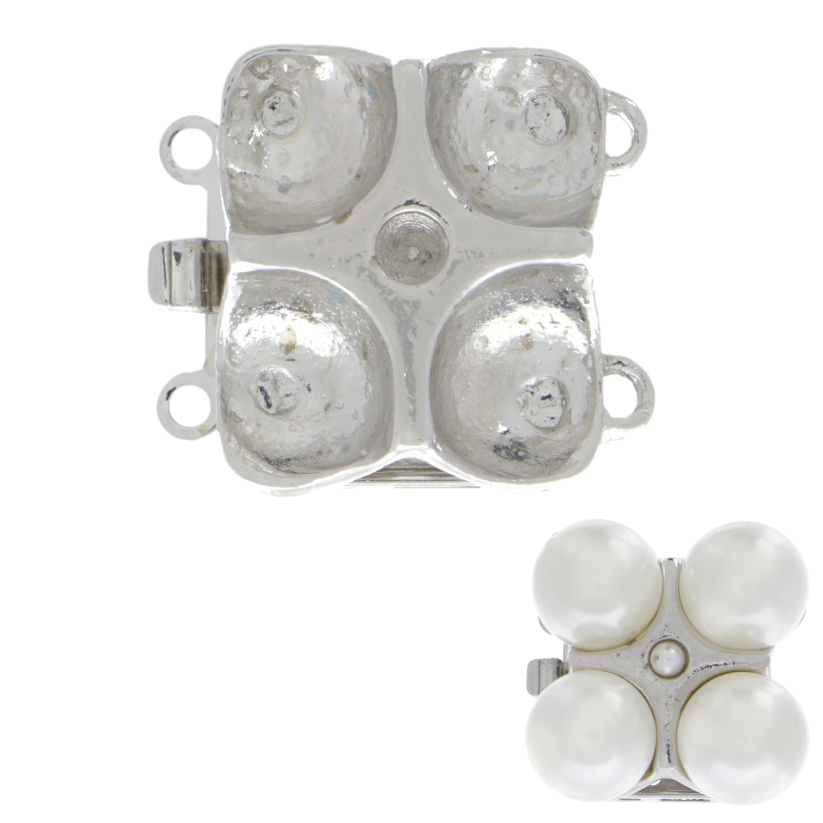 jewel clasp rhodium special plating 8mm pearls 2 strand box clasp 15mm | 1pc