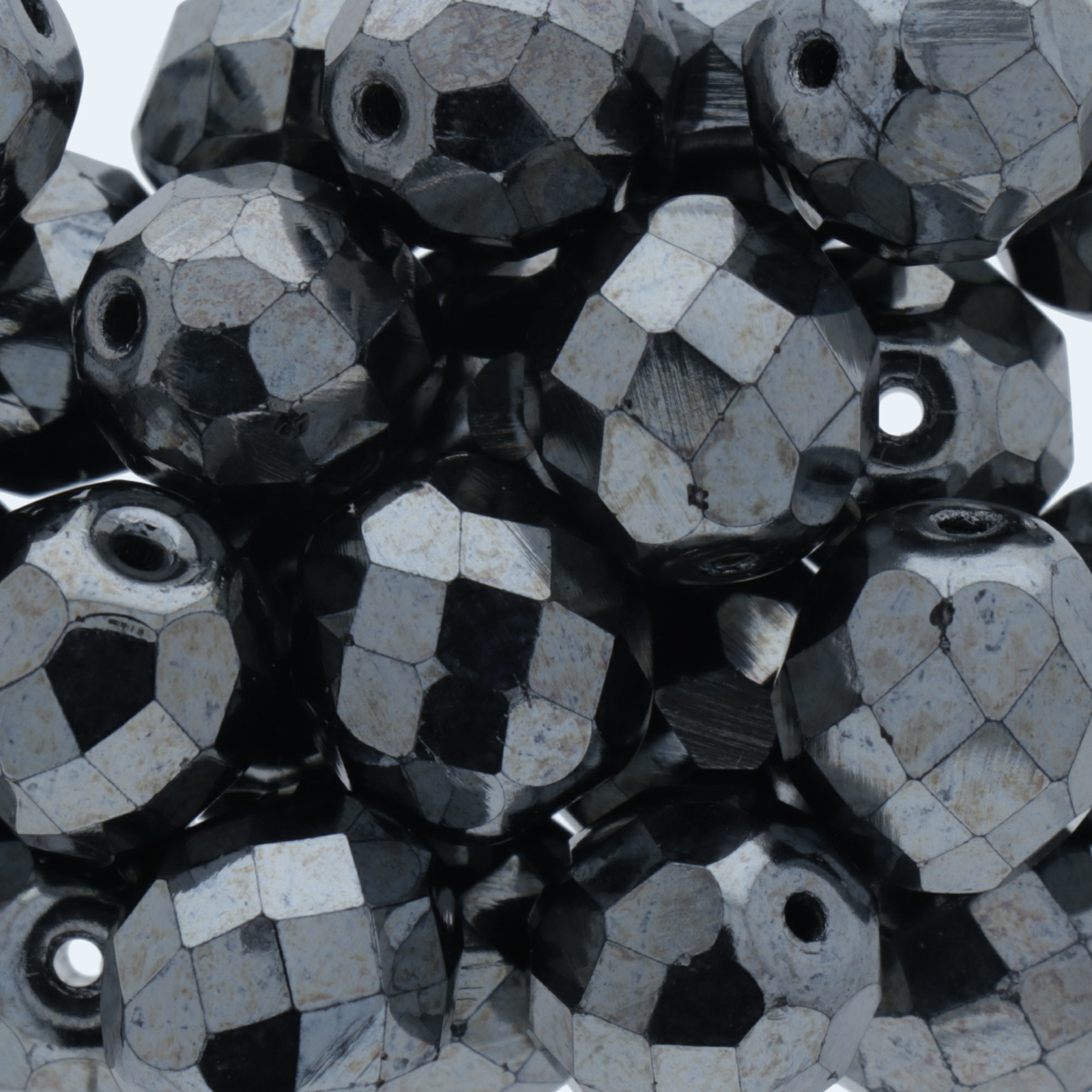 czech fire-polished round beads hematite 8mm | 25pc