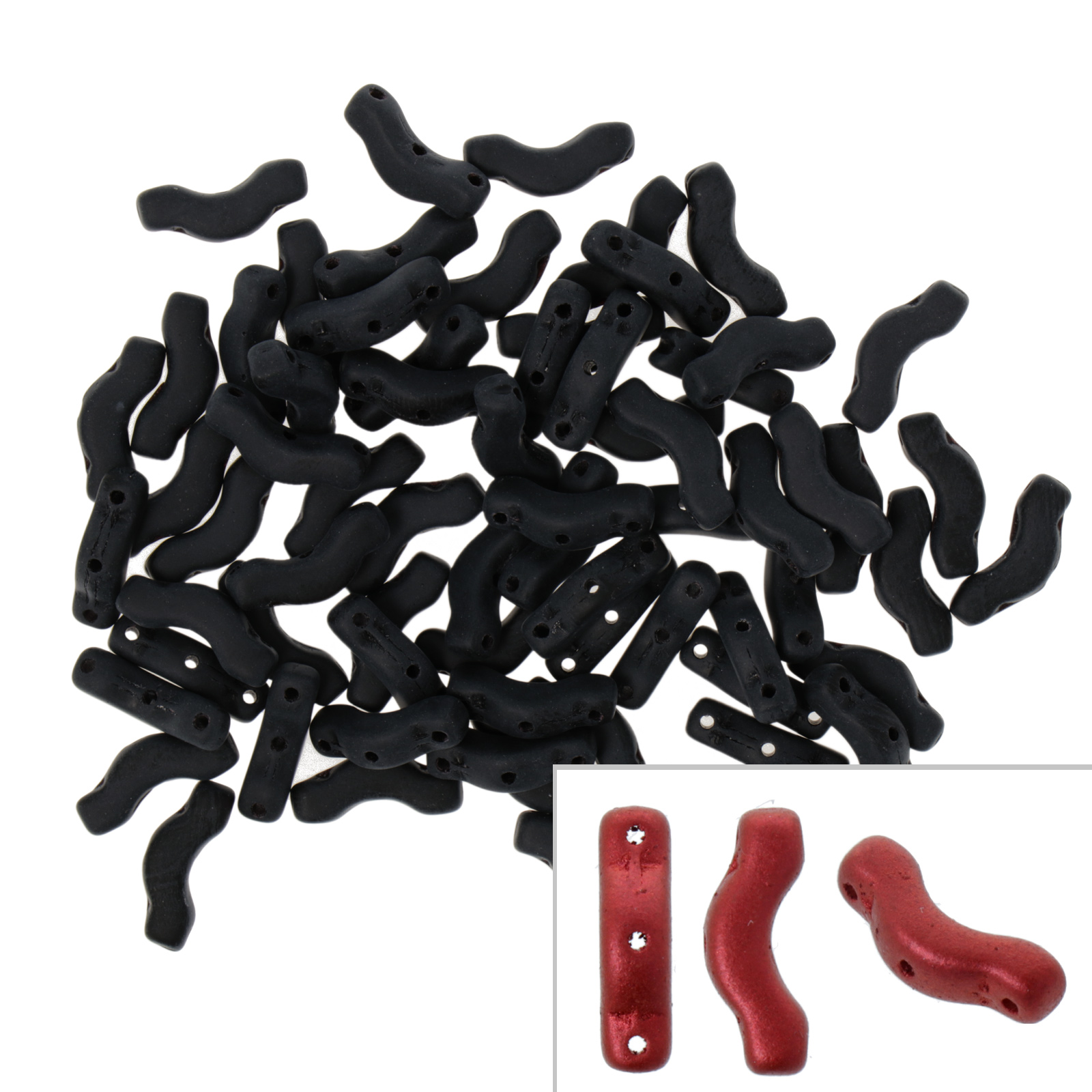 czech glass bridge beads - jet matte - 12x3mm | 5gr