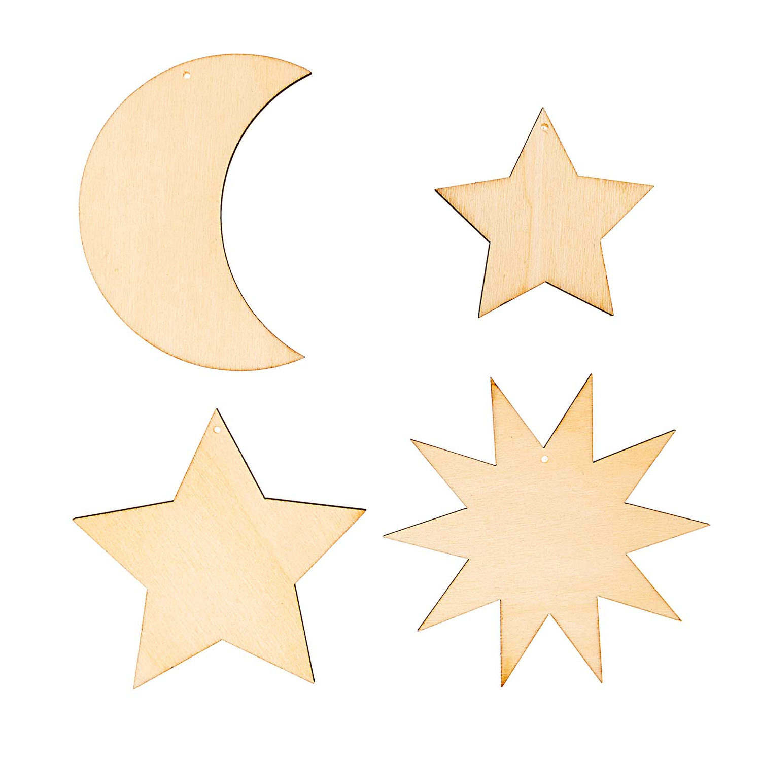 wooden deco set - 4 star & moon 6/8,5cm | 1pc