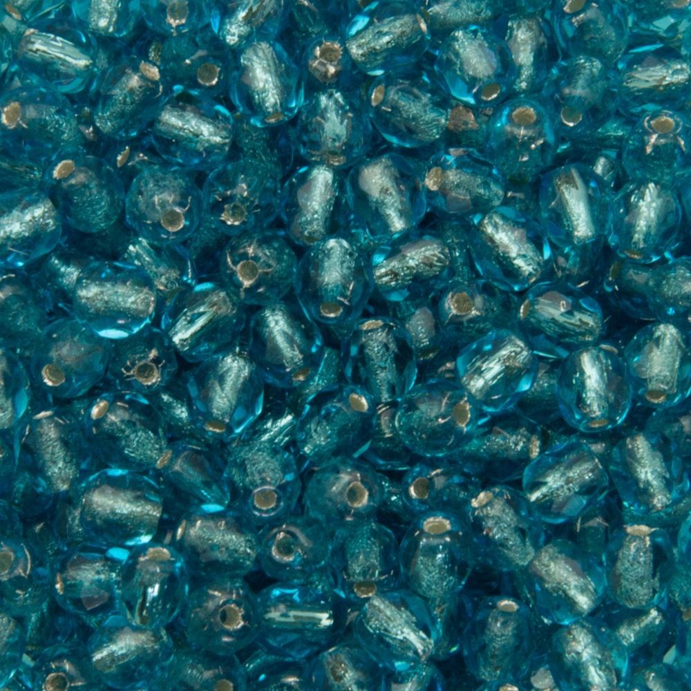 czech fire-polished round beads - silver-lined dark aquamarine 4mm | 50pc