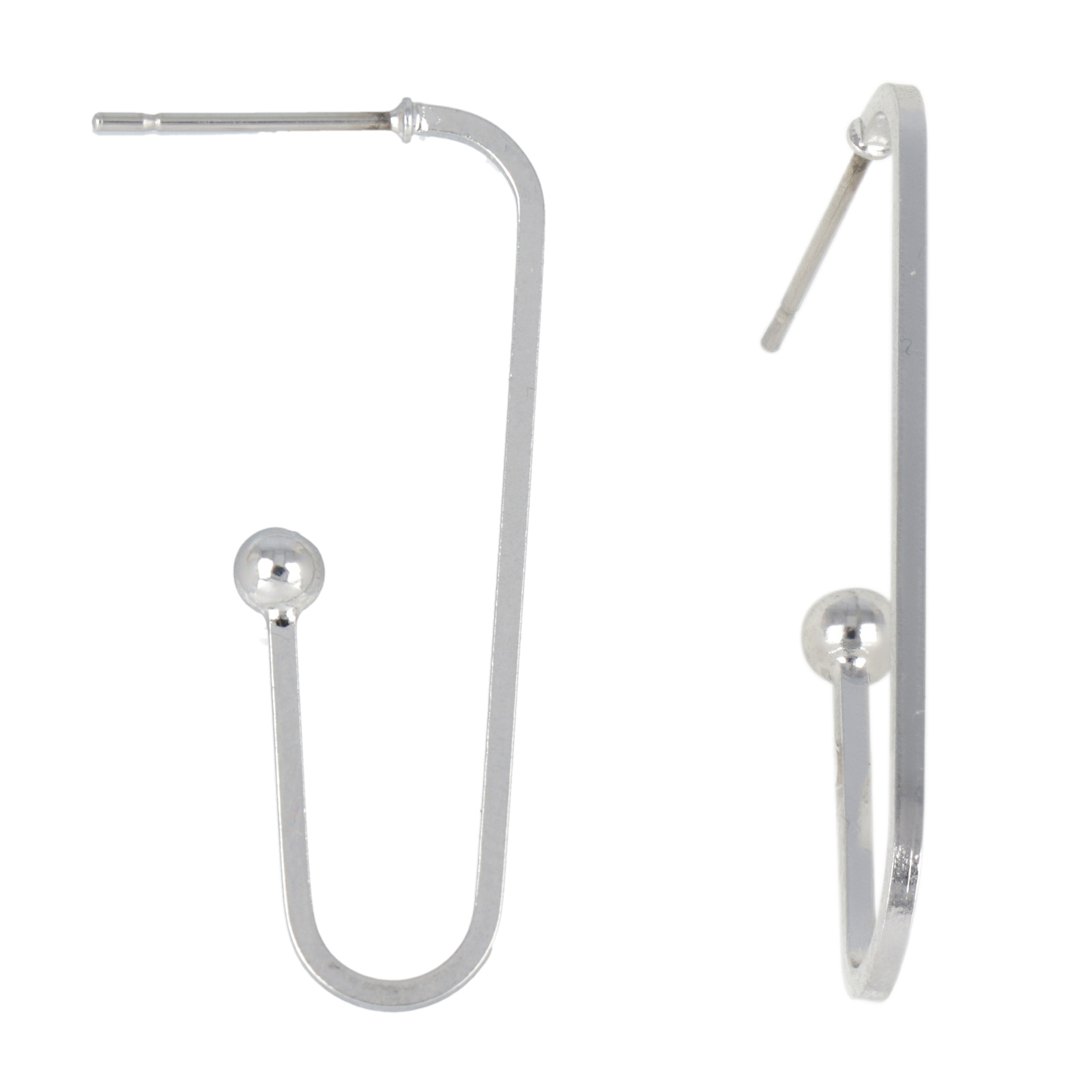 rhodium silver plated long hook post earring 34x10mm | 2pc