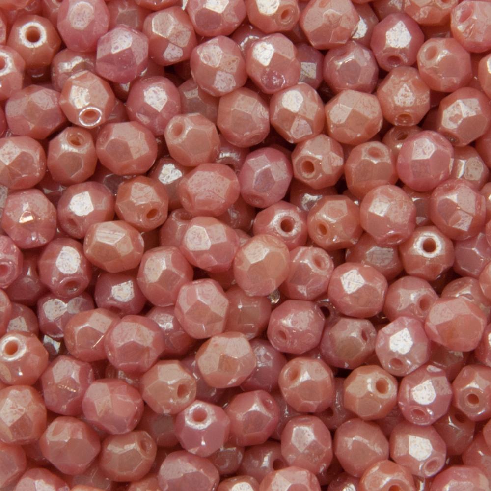 czech fire-polished round beads - luster opaque carnation pink 4mm | 50pc