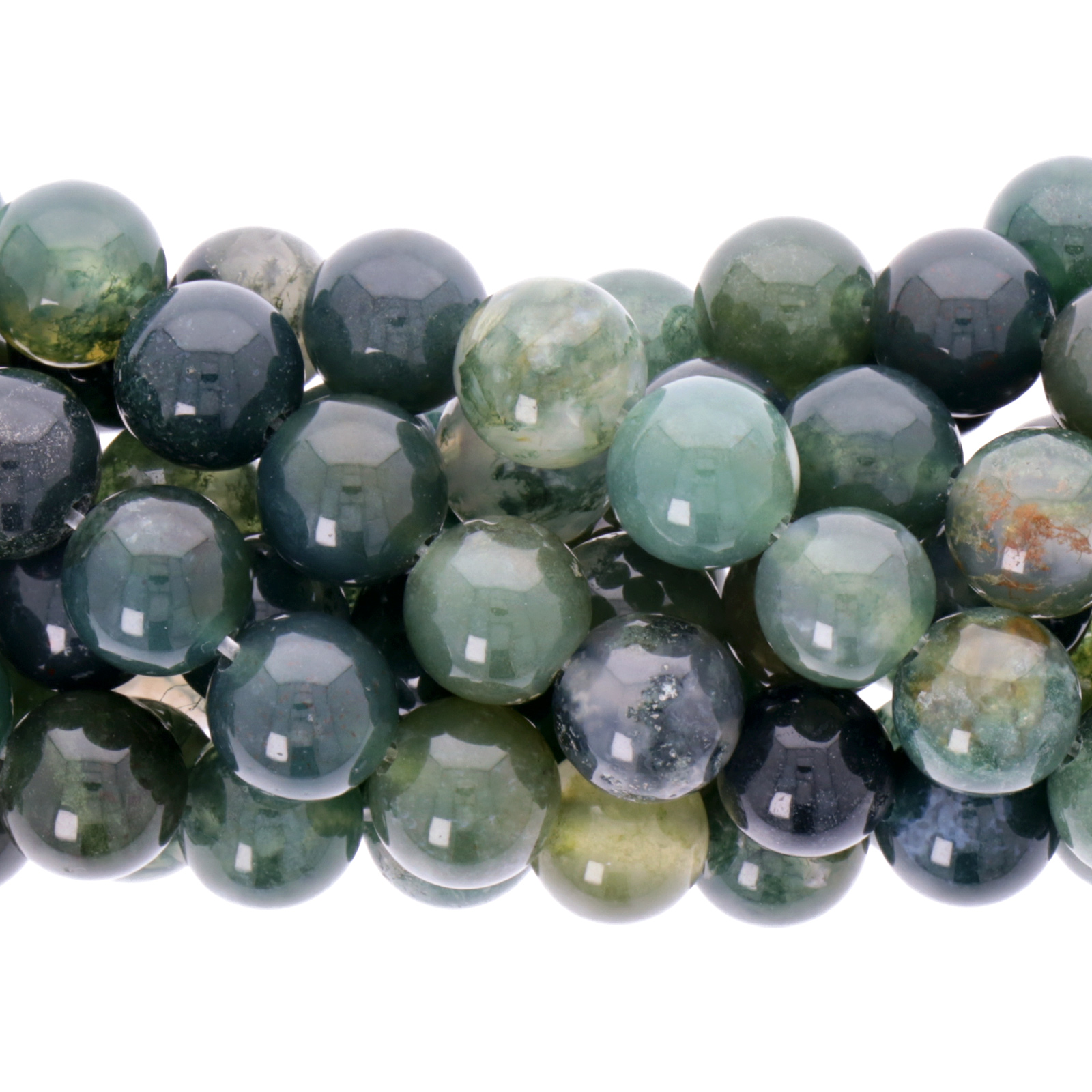 moss agate smooth round 10mm | 16-inch strand