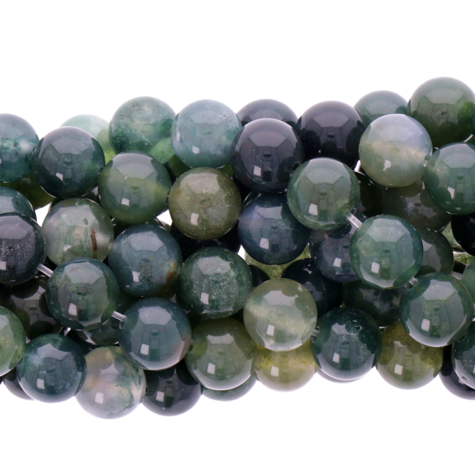 moss agate smooth round 8mm | 16-inch strand