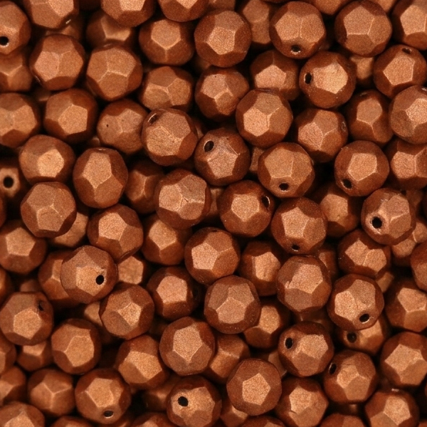 czech fire-polished round beads satured metallic russet orange 6mm | 25pc