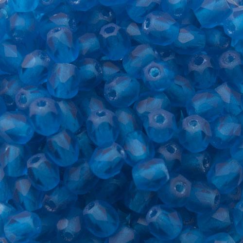 czech fire-polished round beads matte capri blue 4mm | 50pc